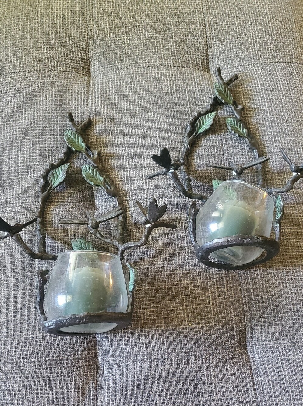 Decorative Leaf & Dragonfly Wall Sconces with Glass Candle Holders -metal